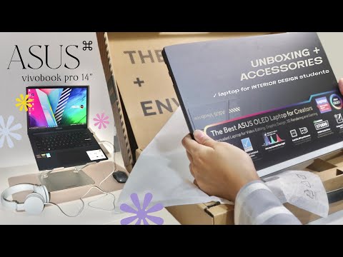 ⌘ laptop unboxing + accessories ✎ asus vivobook pro 14 oled (good for interior design students)