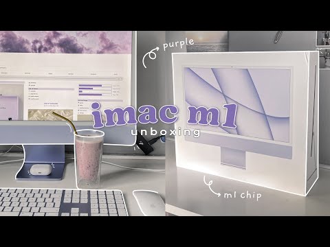 🖥 iMac m1 24’ purple 2021 unboxing 📦 + desk tour 🪴 (ASMR & aesthetic)