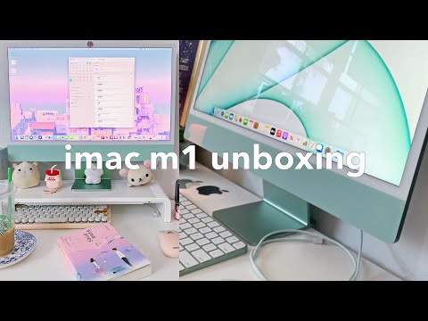 ✨🪴 imac m1  (green) unboxing | mini desk tour 🍵🌷